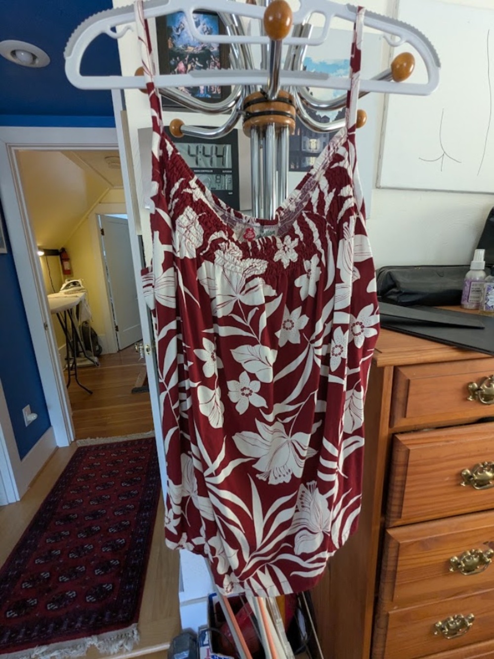 Vintage Hilo Hattie Maroon & White Sleeveless Top, Women's 2x